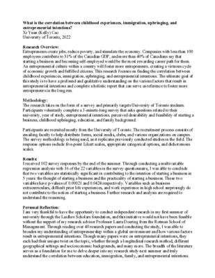 Summary Report of First Summer Experience