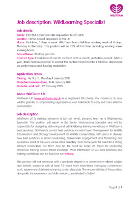 Job opportunity: WildLearning Specialist 