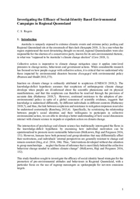Investigating the Efficacy of Social-Identity Based Environmental Campaigns in Regional Queensland