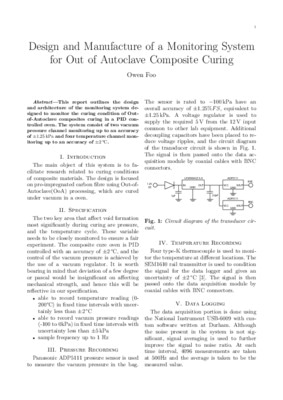 Design and Manufacture of an Out of Autoclave Composite Curing Monitoring System