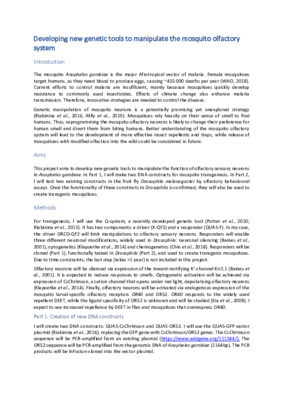 Research Proposal: Developing new genetic tools to manipulate the mosquito olfactory system