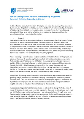 Laidlaw Summer 1 Reflective Report