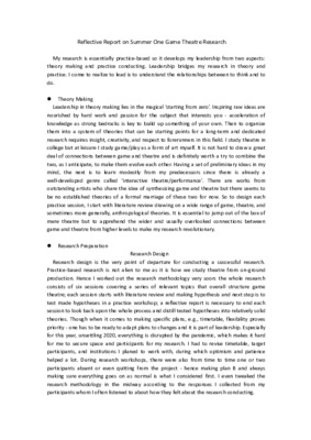 S1 Reflective Report on Game Theatre Research