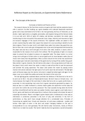 Reflective Report on The Exorcists, An Experimental Game Theatre Piece