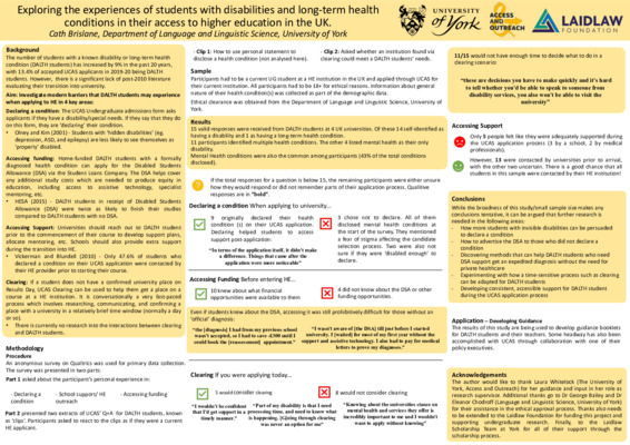POSTER: Exploring the Experiences of Students with Disabilities and Long-Term Health Conditions in their Access to Higher Education in the UK.