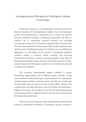 Investigating novel therapies for Huntington's disease - Research Proposal