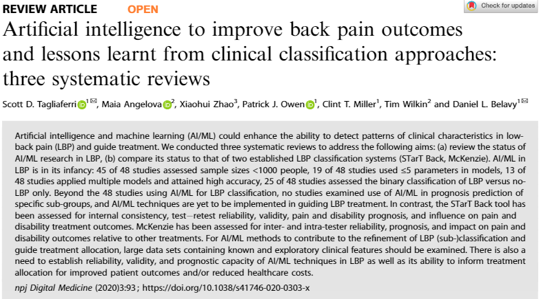 Artificial intelligence and the classification of low back pain 