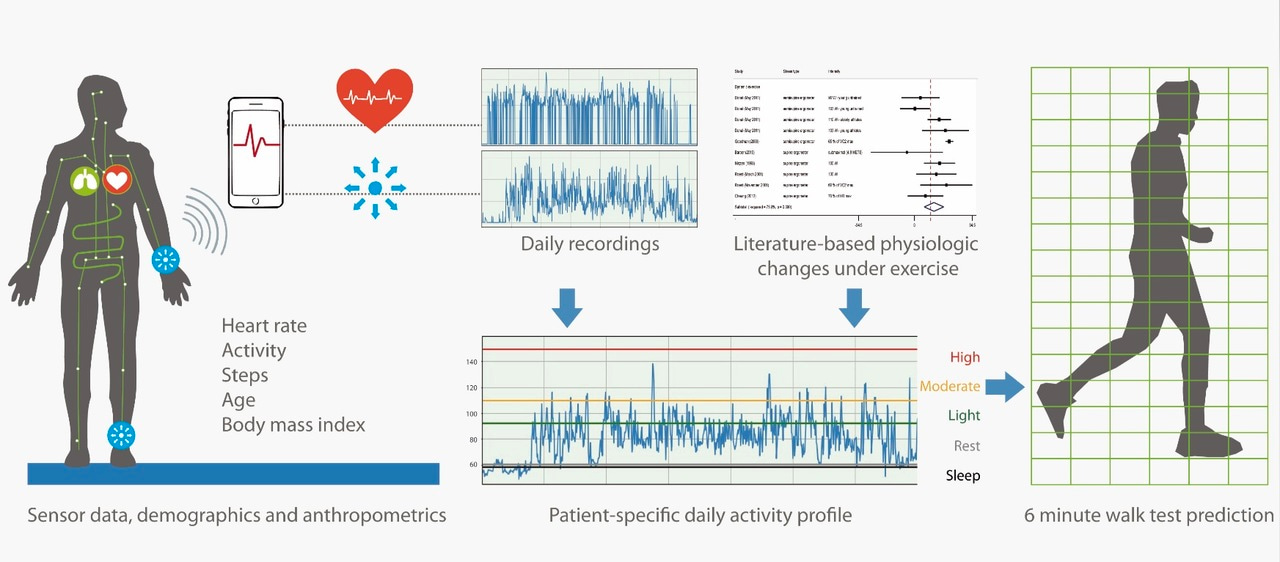 Wearable devices can predict the outcome of standardized 6-minute walk tests in heart disease