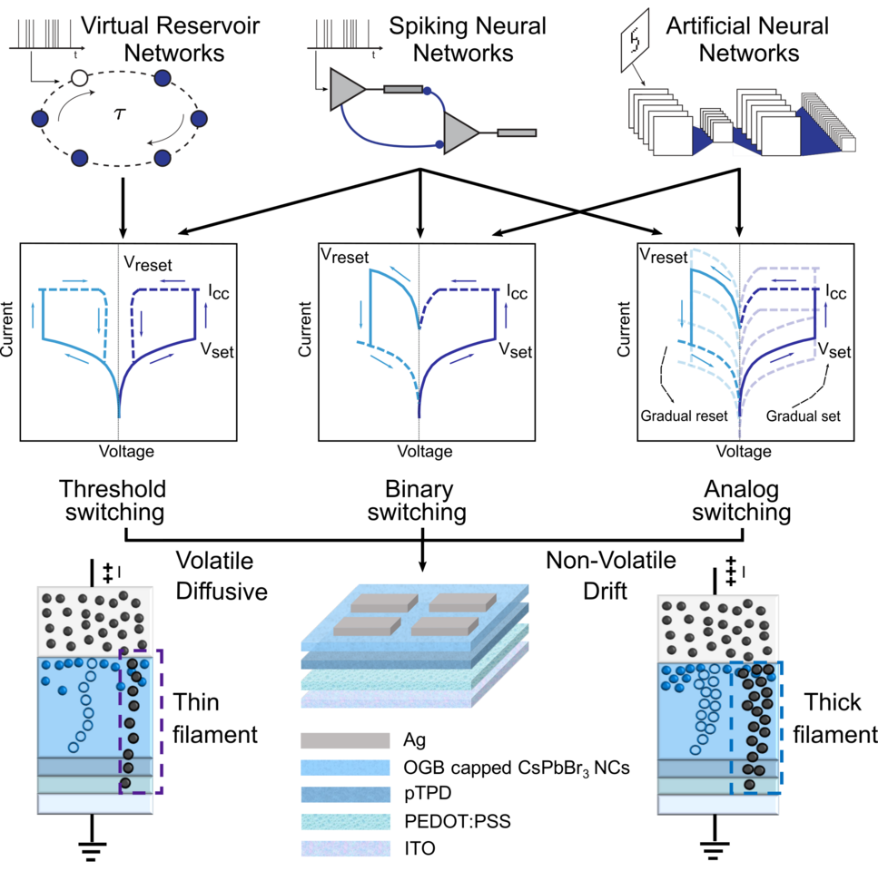 Reconfigurable halide perovskite nanocrystal memristors for neuromorphic computing