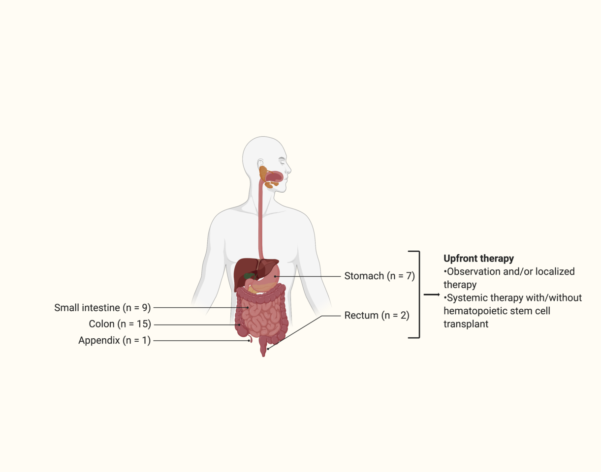 Less aggressive frontline treatment may be reasonable for primary gastrointestinal mantle cell lymphoma with lower disease burden