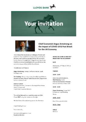 Lloyds Bank: IMPACT OF COVID-19 AND POST BREXIT FOR THE UK ECONOMY - Webinar