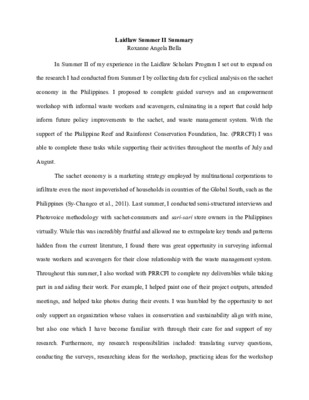 Final Laidlaw Summer II Summary