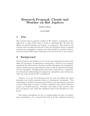 Research Proposal: Clouds and Weather on Hot Jupiters