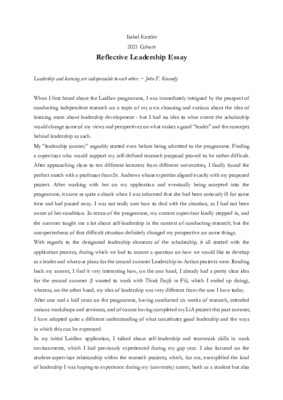 Reflective Leadership Essay