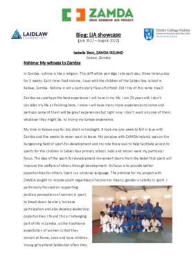 Blog Post:  LiA Showcase "Nshima - My witness to Zambia"