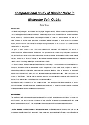 Research Proposal: Computational Study of Dipolar Noise in Molecular Spin Qubits