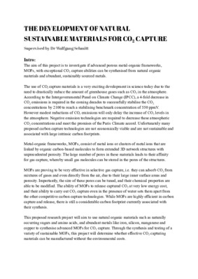 Research Proposal - 'The Development of Natural Sustainable Materials for CO2 Capture'