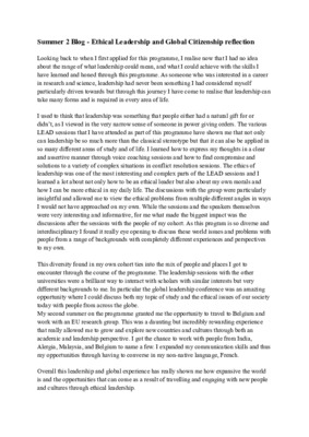 Ethical Leadership and Global Citizenship reflection