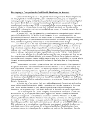 Laidlaw Project Summary- Developing a Comprehensive Soil Health Roadmap for Armenia