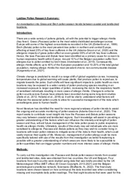 Summer 1 Research Project: An investigation into Grass and Birch pollen season trends between coastal and landlocked locations.