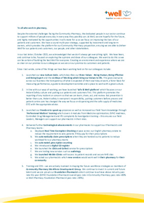 Well Pharmacy Shares their Annual Open Letter