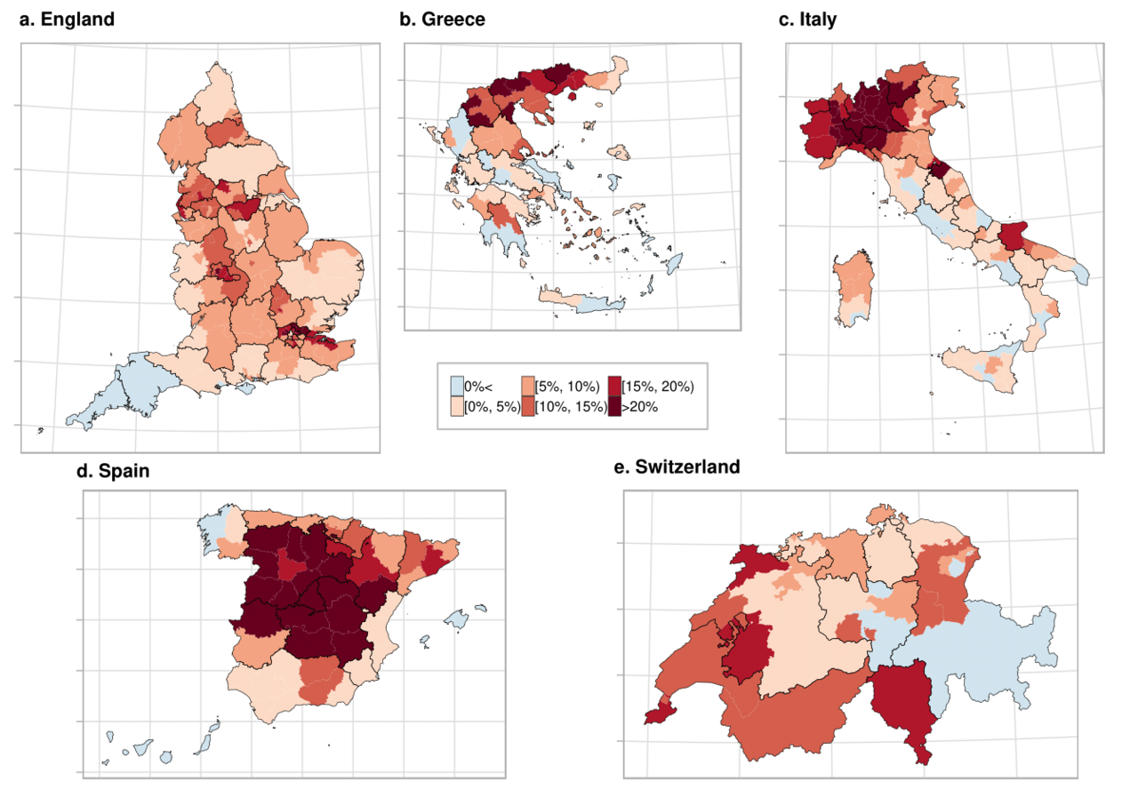 Regional excess mortality during the 2020 COVID-19 pandemic in five European countries