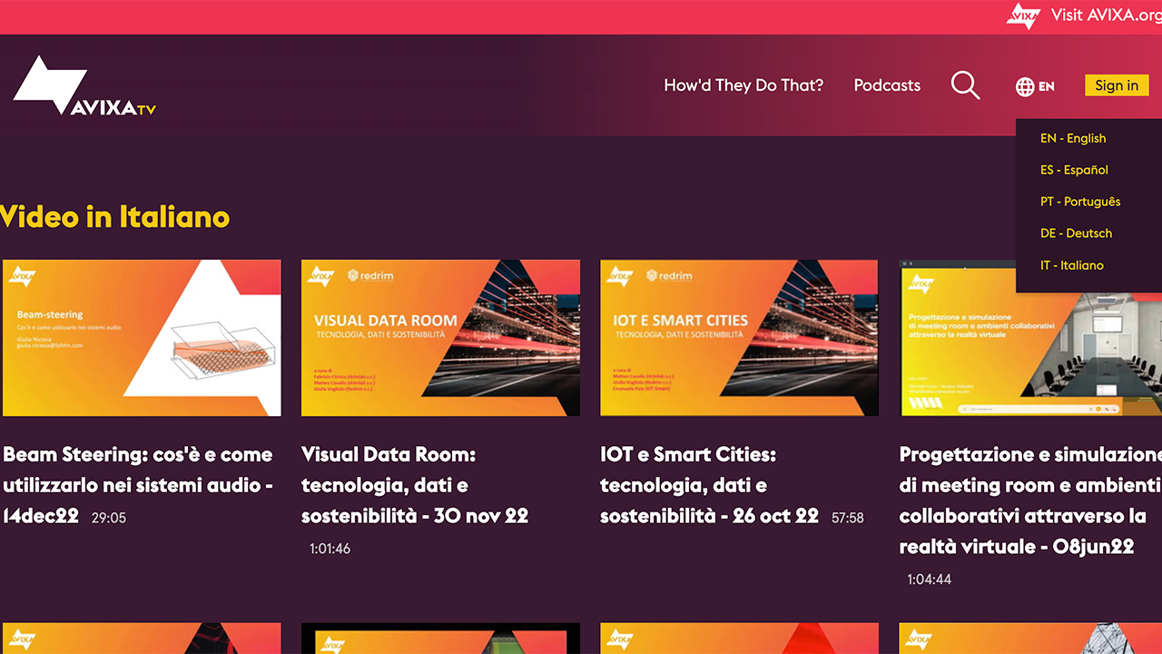 Italian channel on AVIXA TV