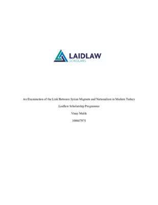 An Examination of the Link Between Syrian Migrants and Nationalism in Modern Turkey Report 
