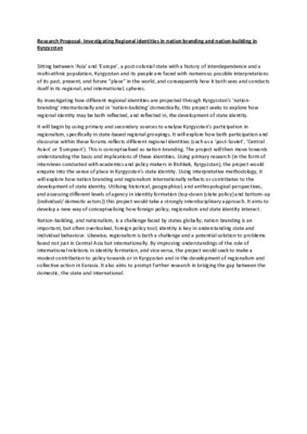 Research Proposal- Investigating Regional identities in nation branding and nation-building in Kyrgyzstan