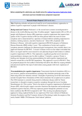 Research proposal: Exploring attitudes and perceived need for novel neuromodulatory approaches to address cognitive impairment in people with Parkinson’s disease