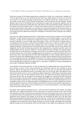 Leadership Essay - From Belbin Roles to Kangaroo Tail Stew: Reflections on a Leadership Odyssey