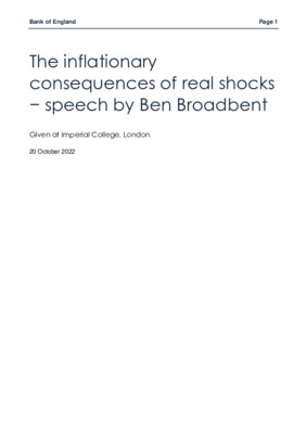 The inflationary consequences of real shocks − speech by Ben Broadbent