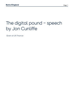 The digital pound − speech by Jon Cunliffe