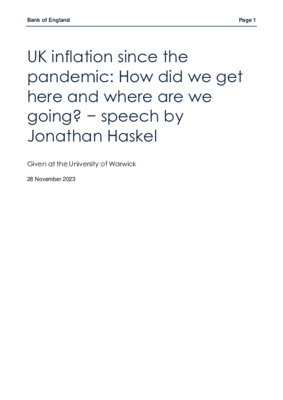 UK inflation since the pandemic: How did we get here and where are we going? − speech by Jonathan Haskel
