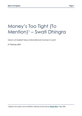 Money’s too tight (to mention) – speech by Swati Dhingra