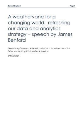A weathervane for a changing world: refreshing our data and analytics strategy − speech by James Benford