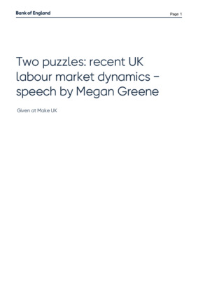 Two puzzles: recent UK labour market dynamics − speech by Megan Greene