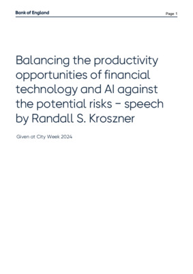 Balancing the productivity opportunities of financial technology and AI against the potential risks − speech by Randall S. Kroszner