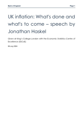 UK inflation: What's done and what's to come - speech by Jonathan Haskel