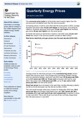 Quarterly Energy Prices: September 2023