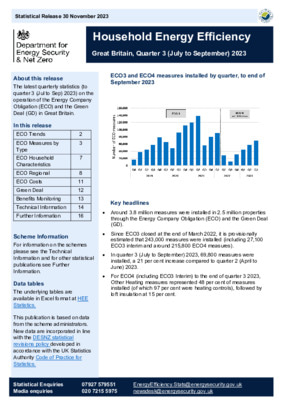 Household Energy Efficiency: Great Britain, Quarter 3 (July to September) 2023