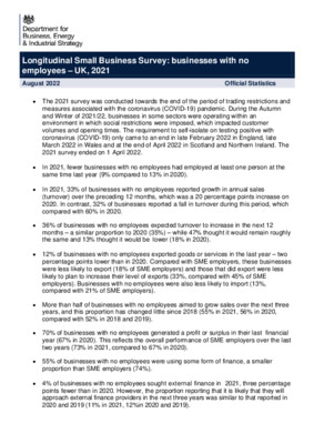 Longitudinal Small Business Survey: businesses with no employees – UK, 2021