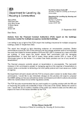 Buildings insurance for multiple-occupancy residential buildings: letter to the British Insurance Brokers’ Association