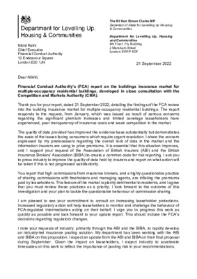 Buildings insurance for multiple-occupancy residential buildings: response to FCA and CMA final report