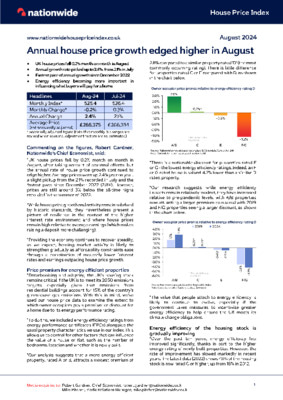 Annual house price growth edged higher in August