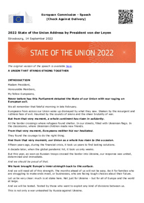 2022 State of the Union Address by President von der Leyen