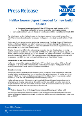 Halifax halves deposit ask on new build houses