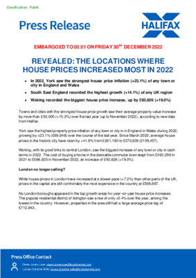 Revealed - The locations where house prices increased most in 2022
