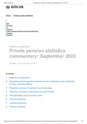 Private pension statistics commentary: September 2022