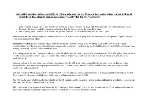 interactive investor explores volatility in US markets over the last 15 years: Two major spikes emerge with peak volatility in 2023 already surpassing average volatility for the two years prior